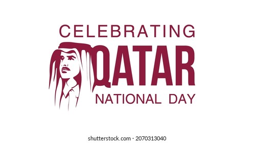 18 December 2021 banner National Day ,calligraphy illustration Qatar is free forever. Anniversary Greeting card Standard bearer bearing the flag of Qatar 18th December