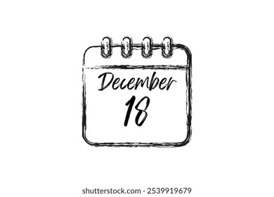 18 December calendar icon. Calendar template for the days of december. Black banner for dates and business