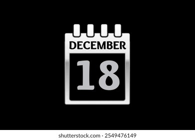 18 December calendar icon text page monthly web design on yellow, red, black, and white background vector, icon, or illustration with the month of December 18
