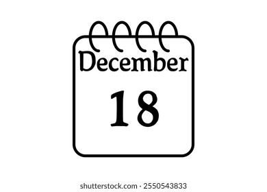 18 December calendar icon text page monthly web design on black and white background vector, icon, or illustration with the month of December 18