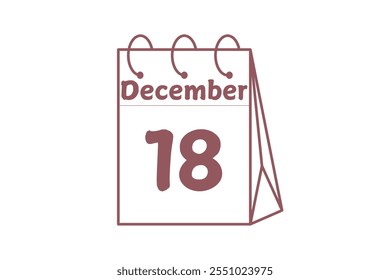 18 December calendar icon text page monthly web design on brown and white background vector, icon, or illustration with the month of December 18