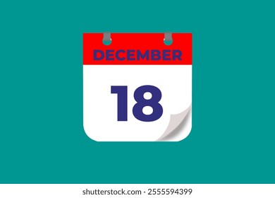 18 December calendar icon text page monthly web design on red, and blue background vector, icon, or illustration with the month of December 18