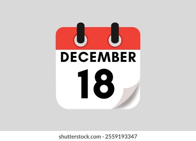 18 December calendar icon text page monthly web design on red, white, black and ash background vector, icon, or illustration with the month of December 18