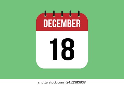 18 de diciembre. Vector del calendario de diciembre.