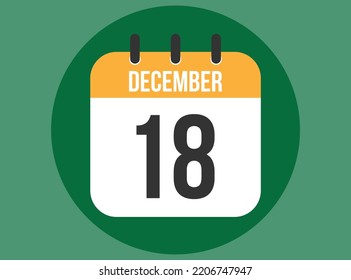 18 December green calendar vector. Calendar december with circle in background clear.