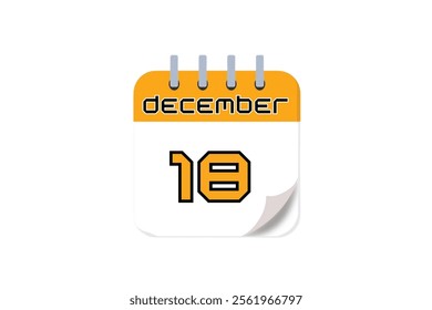 18 December month single day vector, illustration, calendar with yellow, black and white color background calendar December 18