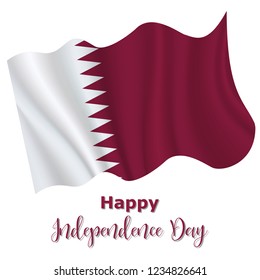 18 December,  Qatar Independence Day background in national flag color theme. Celebration banner with waving flag. Vector illustration