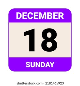 18 December, Sunday. Date template. Useful design for calendar or event promotion. Vector illustration EPS 10 File