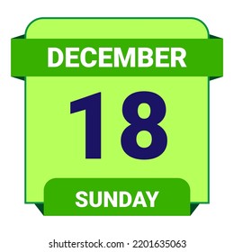 18 December, Sunday. Date template. Useful design for calendar or event promotion. Vector illustration EPS 10 File.