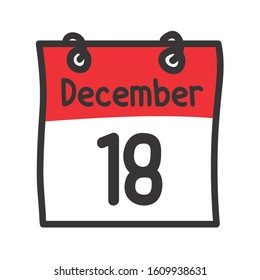 18 December. Vector flat daily calendar icon. Date and time, day, month. Holiday