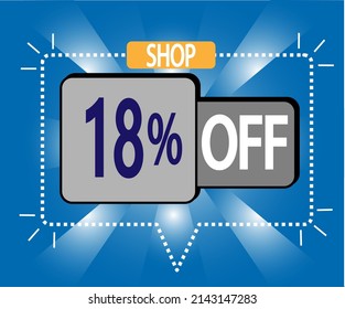 18% discount. vector illustration in blue and gray for stores, shopping and promotion. banner for special offer