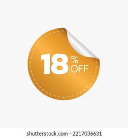 18% (Eighteen percent) Off Yellow Sticker. Vector isolated on a white background.