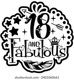 18 and fabulous black vector graphic design and cut file