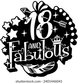 18 and fabulous black vector graphic design and cut file