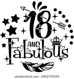 18 and fabulous black vector graphic design and cut file