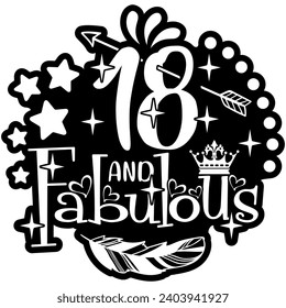 18 and fabulous black vector graphic design and cut file