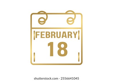 18 February calendar icon text page monthly web design on golden and white background vector, icon, or illustration with the month of February 18