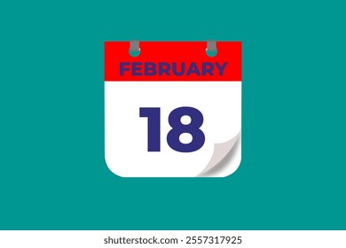 18 February calendar icon text page monthly web design on red, and blue background vector, icon, or illustration with the month of February 18