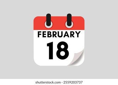 18 February calendar icon text page monthly web design on red, white, black and ash background vector, icon, or illustration with the month of February 18