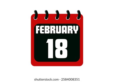 18 February calendar icon text page monthly web design on red, black and white background vector, icon, or illustration with the month of February 18