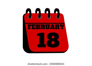18 February calendar icon text page monthly web design on red, black and white background vector, icon, or illustration with the month of February 18