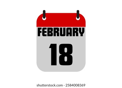 18 February calendar icon text page monthly web design on red, black and white background vector, icon, or illustration with the month of February 18