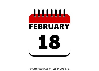 18 February calendar icon text page monthly web design on red, black and white background vector, icon, or illustration with the month of February 18