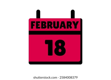 18 February calendar icon text page monthly web design on red, black and white background vector, icon, or illustration with the month of February 18