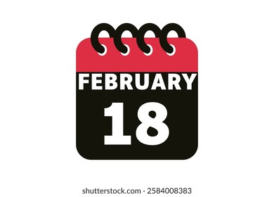 18 February calendar icon text page monthly web design on red, black and white background vector, icon, or illustration with the month of February 18