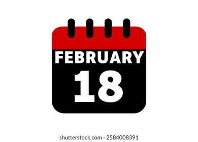 18 February calendar icon text page monthly web design on red, black and white background vector, icon, or illustration with the month of February 18