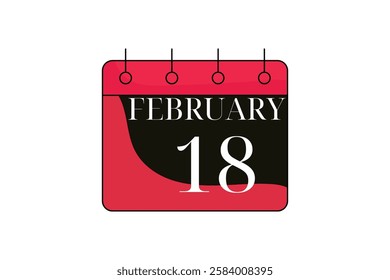 18 February calendar icon text page monthly web design on red, black and white background vector, icon, or illustration with the month of February 18