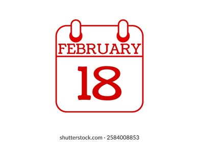 18 February calendar icon text page monthly web design on red and white background vector, icon, or illustration with the month of February 18
