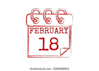 18 February calendar icon text page monthly web design on red and white background vector, icon, or illustration with the month of February 18