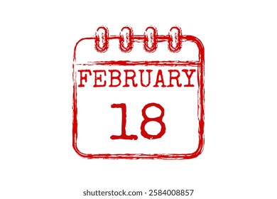 18 February calendar icon text page monthly web design on red and white background vector, icon, or illustration with the month of February 18