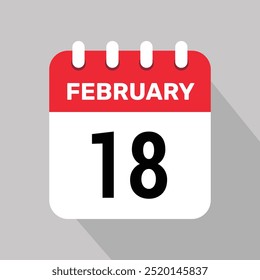 18 febrero Calendario Icono Ilustración vectorial Diseño gráfico de fondo.