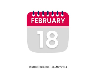 18 February month single day vector, illustration, calendar with red, off white and white color background calendar February 18