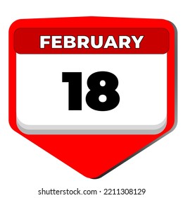 18 February vector icon calendar day. 18 date of February. Eighteenth day of February. 18th date number. 18 day calendar. Eighteen date. National Battery. Vector illustration