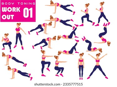 18 fitness girl characters figures blue and pink charcter girl for gym vector art work