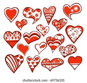 18 floral hearts isolated on white background