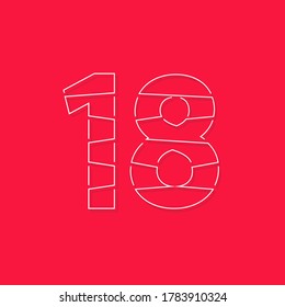 18 font, linear stroke number. Modern trendy, creative style design. For logo, brand label, design elements, corporate identity, application and more. İsolated vector illustration