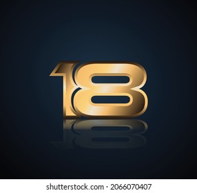 18 Gold 3D Number Logo in dark background with realistic reflection