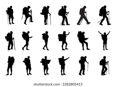 18 hikers high detailed silhouette free vector