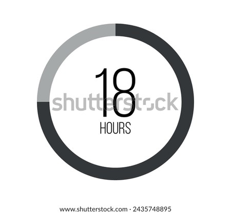 18 hours. Modern round clock, hour counter and technological time. Vector on white background