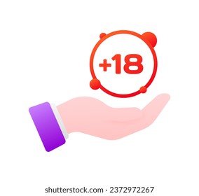 18+ icon. Flat, color, human hand, 18+ icon, circle in hand. Vector icon