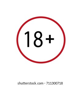18+ icon in a flat design in black color. Vector illustration eps10