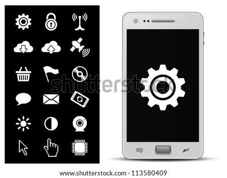 18 icons for smart phone or tablet. Connection, online shopping, internet and finance