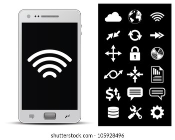 18 icons - wireless technology, network, internet, finance and security. Vector illustration