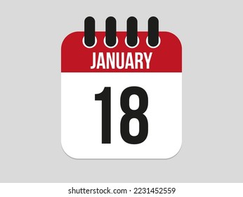 18 january calendar icon. Calendar template for the days of january. Red banner for dates and business