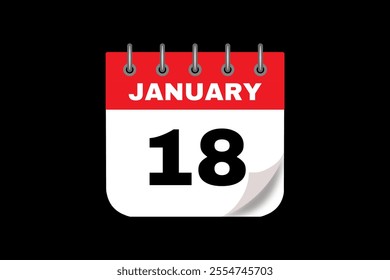 18 January calendar icon text page monthly web design on red, white and black background vector, icon, or illustration with the month of January 18