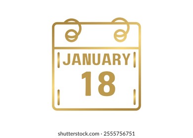 18 January calendar icon text page monthly web design on golden and white background vector, icon, or illustration with the month of January 18